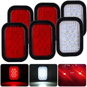 Konrali 6Pcs 5x3 Led Tail Lights, 4 Red + 2 White 3x5 Rectangle Led Lights 12 LED Stop/Turn/Tail Backup/Reverse Tow Truck Semi Trailer CM Flatbed Hitch Mounted RV Bus Grommet 3 Wire Pigtails Kit 12V