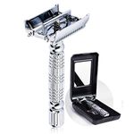 BAILI Butterfly TTO Double Edge Safety Razor Shaving Kit +Swedish Blade +Mirrored Travel Case BD179