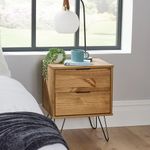 Home Source Acadia Bedside Cabinet Nightstand Industrial Wooden End Side Table Storage, 2 Drawer, Pine