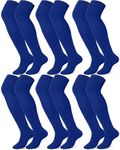 Hicarer 6 Pairs High Baseball Socks Over Knee Football Socks Softball Sock Youth Combo Long Sport Socks Men Tube Socks Women(L,Blue)