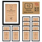 A4 Picture Frames Black - Box of 12 - Black Photo Frames 21x29.7 cm, Wall Hanging and Free Standing Frames