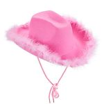 Niceyoeuk Cowgirl Hat Cowboy Hats for Women Fluffy Feather Brim Cowboy Hat for Holiday,Costume Party,Play Dress Up,Halloween Cosplay (Pink01, 32cm*42cm*18cm)