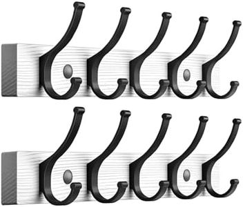Optish Coat Rack Wall Mount, 16.5 Inches Wood Coat Hooks Wall Mount, Wall Coat Rack with 5 Hooks, Hat Rack Wall Hooks for Hanging Coat, Bag, Towel (2Pack, White)