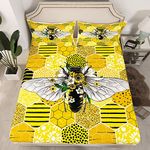 Honeycomb BeddingÃ‚ Sets Full Bee Flowers FittedÃ‚ Sheet for Kids Child Girls Wild Animal BedÃ‚ Sheets Hexagon Beehive BeddingÃ‚ DecorÃ‚ Set Rustic Aesthetic Honeybee Chic Creative Home Bedroom Decor