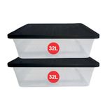 RelianceUK Underbed Plastic Storage Boxes with Black Lids (32 Litre(Underbed) / 2 Pack) - Nestable, Stackable, Durable and Under Bed Clear Containers for Home and Office - Made in U.K.