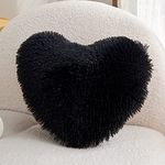 MOOWOO Black Fluffy Heart Pillow, Faux Fur Throw Pillow,Sherpa Plush Fluffy, Cute Soft Throw Cushion, Valentines Day,Thanks Giving Days,Christmas Day Decorative for Home Bed Couch (Black)