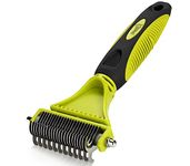 pecute Dog Brush, Cat Brush for Grooming, Double Sided Blade Dog Rake, Dog Under Coat Rake Removes Loose Undercoat, Knots, Mats, Dog Grooming Kits, Dog Hair Brush