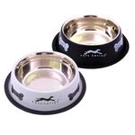 Pets Empire Dog Bowl| Anti-Skid Stainless Steel Bowls for Puppy and Cat | Food & Water Bowl | Cat Bowl | Gifts for Dogs Birthday | Black & Grey Color Combo, Medium Size - 700ml (Buy 1 Get 1 Free)