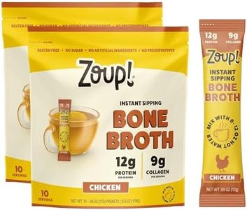Zoup! Instant Sipping Chicken Bone Broth Mix - Paleo and Keto Friendly with 12 Grams of Protein - Non-GMO - Chicken Bone Broth Protein Powder Packets To Go - Chicken, .59 oz. (Pack of 20)