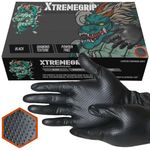 Xtremeauto Nitrile Gloves - Disposable Gloves, Diamond Grip Black Gloves - Powder-free & Latex Free Nitrile Gloves, Extra Thick & Strong Rubber Gloves Mechanics Gloves (1 Box, Large)