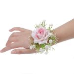 Guqqeuc Corsage Wristlet for Bridesmaid Rose Hand Flower for Prom Wedding Decor Pink Flower Wrist Corsage Bracelets for Wedding Accessories for Flowergirl