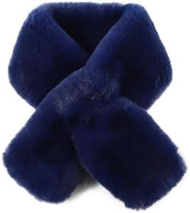 XIAOHAWANG Warm Winter Women Scarf Faux Fur Lady Neck Warmer Fleece Collar Scarf for Women, Navy, 34.3"(87cm)