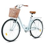 Viribus 24 Inch Vintage Ladies Bike with Basket, Girl's Bike Dutch Style City Bicycle with Carbon Steel Frame Dual V Brakes, Single Speed Women's Comfort Bike w Adjustable Seat and Handlebars, Mint