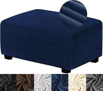 ANWUCHEN Ottoman Cover Rectangle,Stretch Velvet Ottoman Covers Thick Ottoman Covers Slipcover Rectangle Ottoman Slipcovers Soft Storage Ottoman Foot Rest Cover with Elastic Bottom Blue X-Large