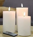 Eywamage White Flat Top Flameless Pillar Candles with Remote, Flickering Battery Operated LED Wax Candles Set of 3