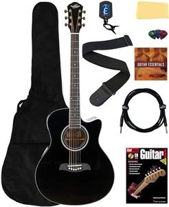 Oscar Schmidt OA10CE Mini Auditorium Acoustic-Electric Guitar - Black Bundle with Gig Bag, Cable, Tuner, Strap, Picks, Instructional Book, DVD, and Polishing Cloth