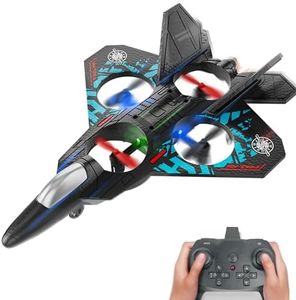 BEZGAR Drones for Kids | 2.4GHZ RC Plane, 6-axis Gyro Remote Control Airplane, RC Helicopter, 360° Flip Fighter Jet Toy with Colorful LED Navigation Light Blue