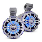 Pyle Marine Speakers - 5.25 Inch Waterproof IP44 Rated Wakeboard Tower and Weather Resistant Outdoor Audio Stereo Sound System with Built-in LED Lights - 1 Pair in Silver