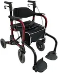 LivingSURETM Rollator Walker & Transport Wheelchair Combo XL, Burgundy