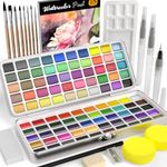 Nicpro 100 Colors Watercolor Paint Set include Metallic Macaron & Fluorescent, 8 Synthetic Squirrel Painting Brushes, 25 Water Color Paper, Palette, Art Supplies Kit for Artist Adult Kid Beginner with