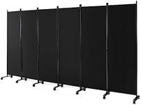 Costway 6 Panel Room Divider on Wheels, 5.6Ft Tall Rolling Privacy Screens, Portable Freestanding Fabric Screen Divider, Porch Shading Partition, Partition Wall Dividers for Indoor, Home (Black)