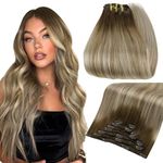 Full Shine Hair Extensions Clip in Shadow Roots Hair Extensions 16 Inch Clip in Human Hair Extensions for Women Color 3/8/22 Clip in Extensions Real Hair 120 Grams 7 Pieces