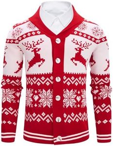 Cozople Ugly Christmas Sweater Men's Reindeer Cardigan Sweater Xmas Shawl Collar Knitted Cardigan Overcoat, A Red Elk 2, X-Large