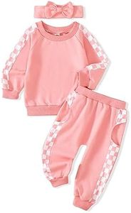 AMAWMW Infant Baby Girl Checkered Fall Winter Clothes Long Sleeve Sweatshirts Pants Outfits Gifts 0 3 6 Months Pink