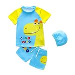 Bubble Berry Swimwear for Boys | Light Blue Dino Print | 3 Piece Swimsuit with Cap | 2-3 Years