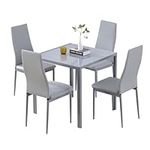 Homullel Modern Dining Table and Chairs Set for 4 Space Saving, 75cm Square Dining Table and 4 Leather Chairs for Small Space (Grey Table+4Pcs Grey Leather Chairs)