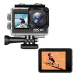 4K 60FPS 20MP EIS Action Camera 30M Underwater Waterproof Camera WiFi Sports Camera with Touch Screen Ultra HD 170°Wide-Angle Vlog Camera with Remote Rechargeable Batteries and Accessories Kit