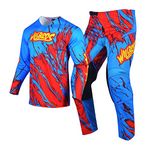 Willbros Motocross Jersey Pant Combo Mens Women MX Motorcycle Gear Set Off-road Racewear Dirt Bike Riding Racing Adult Red Blue (Jersey L Pants 34)