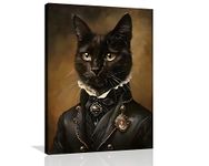 OWNANRTHM Gothic Cat Canvas Wall Art Funny Cat Poster for Wall Halloween Cat Painting Wall Art Gothic Academia Wall Art Funny Black Cat Picture Cat Prints for Living Room Bedroom Wall Framed 8X10 inch