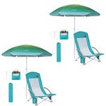 Nice C Beach Chair, Beach Chairs for Adults with Umbrella and Cooler, High Back, Cup Holder & Carry Bag & Heavy Duty Compact Outdoor, Camping (Set of 2 Blue)