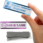 XRLSG Personalized Engraved Magnetic Name Badge Custom Engraved Name Badge with Pin Metal Id Tags for Uniforms Clear Logo for Business Doctor Teacher Silver