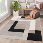 AMEHA Rugs Living Room 120 x 170 cm - Large Area Rugs for Bedroom Non Slip - Modern Carpet Non Shedding Geometric Style Durable Soft Low Pile Bedside Rug for Kids Room Easy Clean (Milo Neutral)