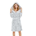 U2SKIIN Women Hooded Plush Robe, Short Womens Fleece Robes With Hood Soft Warm Spa Bathrobe Fluffy House Loungewear(Light Grey, L/XL)