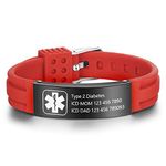 Medical Bracelets for Women Men Adjustable Sport Medical ID Bracelets Personalized Silicone Medical ID Bracelets for Men Women Boys Girls (Red-Black)