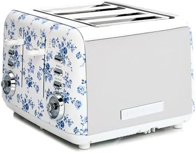 Laura Ashley China Rose Toaster 4 slice By VQ - Multi-Functional Toaster with Adjustable Heating, Defrost & Reheat Modes. Stainless Steel Body, 4 Wide Slots & includes a Croissant Warming Rack