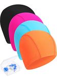 Hestya 4 Pieces Swim Caps, Lightweight Swimming Caps Suitable for Kids, Women, Men While Swimming, Come with Nose Clip and Ear Plugs