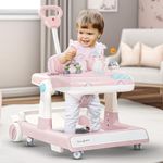 Baybee Flix 3 IN 1 Baby Walker for Kids, Activity Kids Walker with Parental Push Handle & 3 Height Adjustable, Walker for Baby with Stopper & Musical Toy Bar, Walker Baby 6-18 Months Boys Girls (Pink)