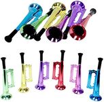 Kicko Metallic Trumpet Toys - 12 Pack - Assorted Colors - Shiny Plastic Blow Horn for Kids, Party Favor, Music Class, Pretend Play, Stage Props, 6 Inches