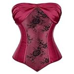 jutrisujo Corsets for Women Top Bustier Plus Size Lace up Gothic Burlesque Outfit Vintage Victorian Halloween Costume Party Medieval Renaissance wine red 6XL