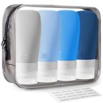 Portable Travel Bottles, INSFIT TSA Carry On Approved Toiletries Containers, 2 Ounce Leak Proof Squeezable Silicone Tubes, Refillable Travel Accessories for Shampoo Body Wash Liquids 4 Pack Blue
