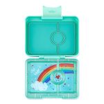 Yumbox Snack Bento Box for Kids & Adults - 3 compartment Portable Lunch Box - ABS Exterior Box, removable Titan Tray & Silicone Seal - BPA and phthalates-free - Aqua Blue Exterior, Rainbow tray, 480ml