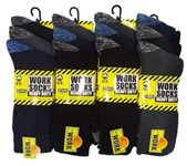 12 Pairs Men's Hard Wearing Heavy Duty Work Socks - Safety Thermal Boot Socks Reinforced Heel & Toe - Warmth and Comfort [Shoe Size 6-11 or Big Foot 11-14; Black or Assorted Colours] (Assorted, 6-11)