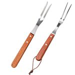 Meat Forks with Wooden Handle and Stainless Steel Carving Fork Barbecue Fork for Kitchen Roast (2 Pieces,13 Inch, 10 Inch)