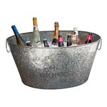 Mind Reader Ice Beverage Bucket for Parties, Wine Bucket, Baby Photoshoot Tub, Galvanized Metal, 18" L x 24" W x 12" H, Silver