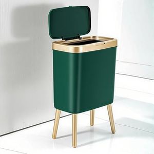 Procade 4 Gallon Plastic Trash Can with Lid, Slim and Space-Saving Design, Easy to Operate, Strong and Durable, Large Capacity, Green