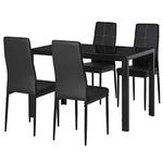 HOMCOM Dining Table Set for 4, 5-Piece Rectangular Glass Kitchen Table and Chairs with Metal Frame and Faux Leather Upholstery for Dining Room, Living Room, Black